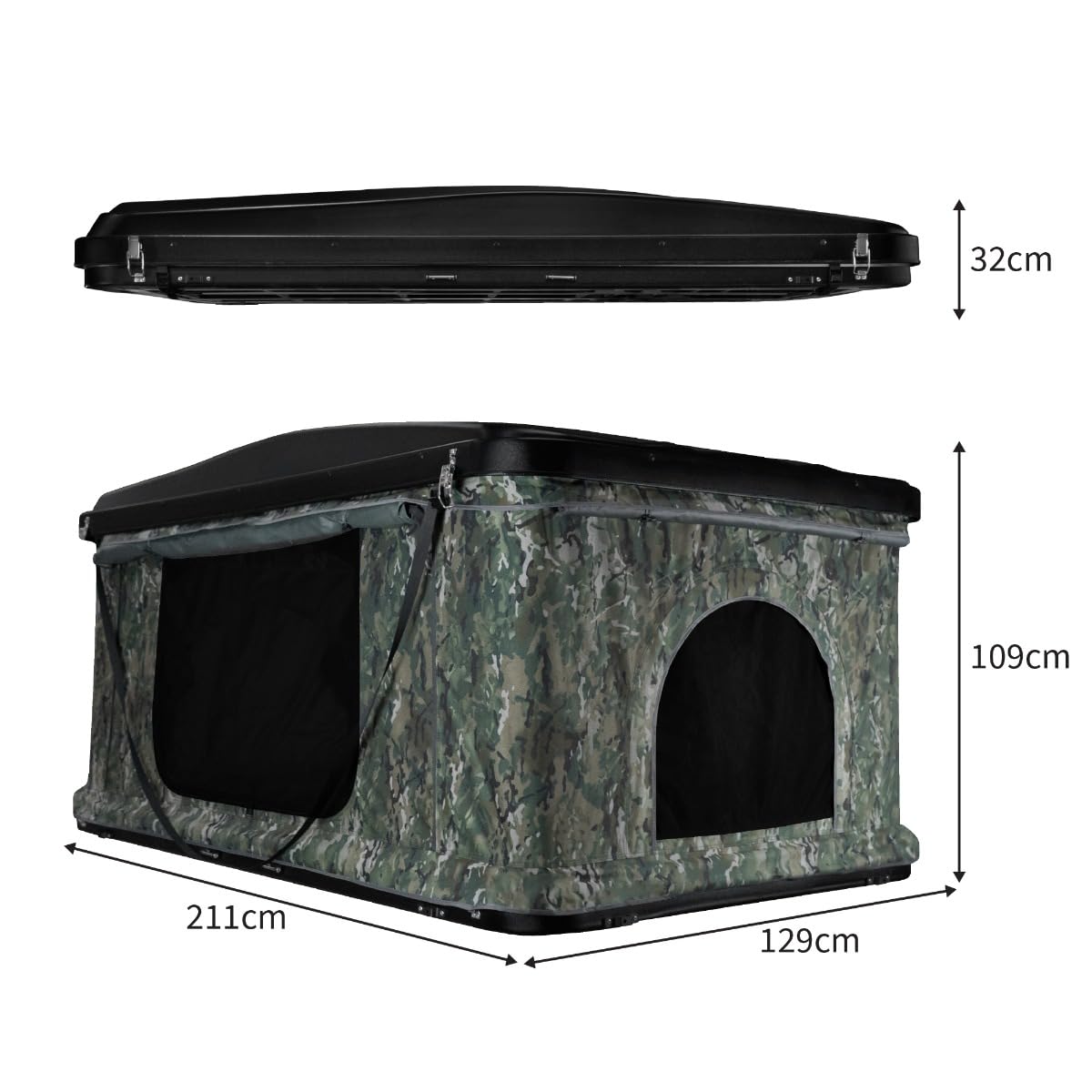 Hartschalen Autodachzelt Dachzelt Box für 2-3 Personen ABS 3-15 Sek. Pop-Up 3000mm Wasserdicht Auto PKW Outdoor Camping Leiter 5,5cm Matratze Stiefeltaschen GRATIS Netz & Solar Taschenlampe