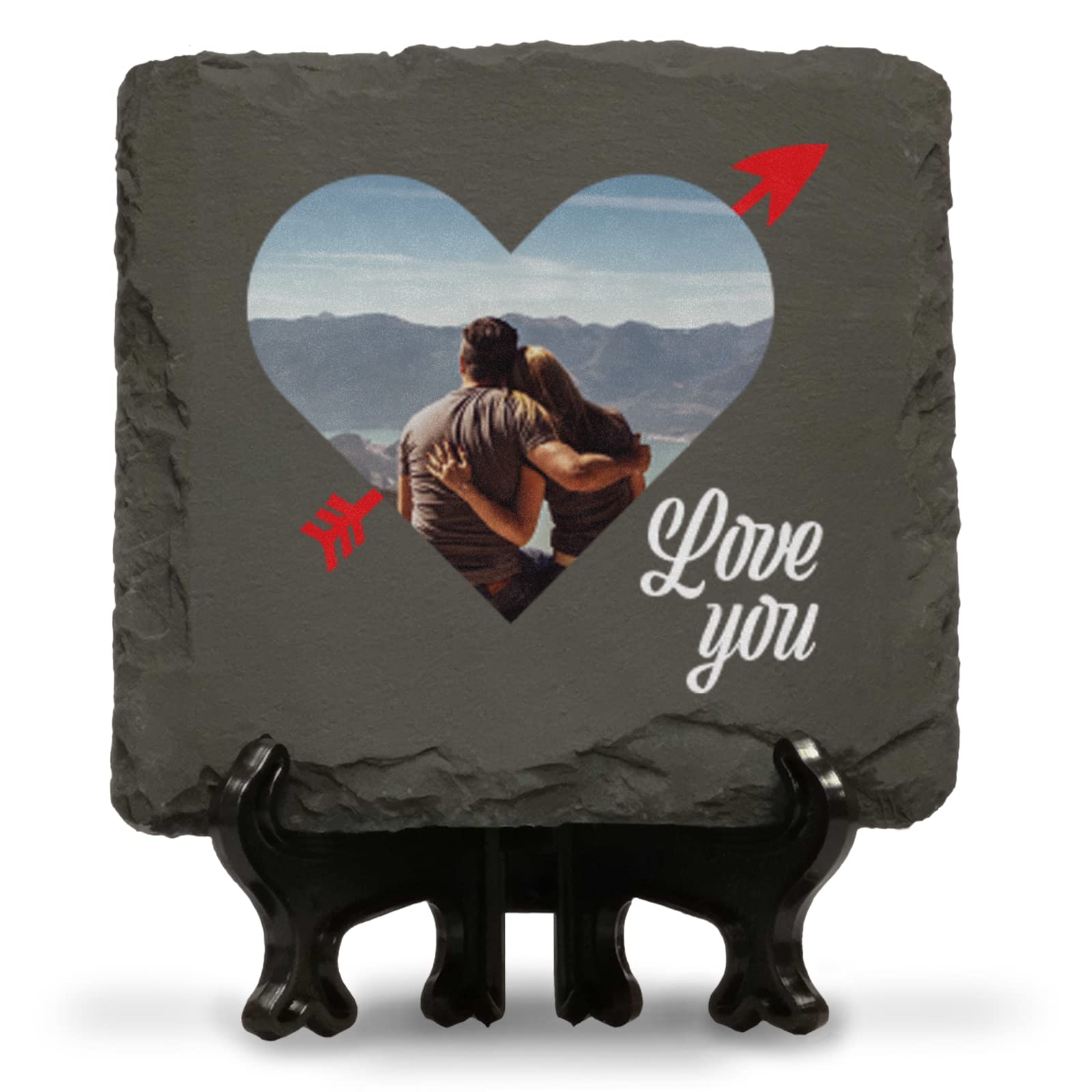 Personalised Photo Slate - Your Photograph on a Slate with a Love Heart and Love You Valentines