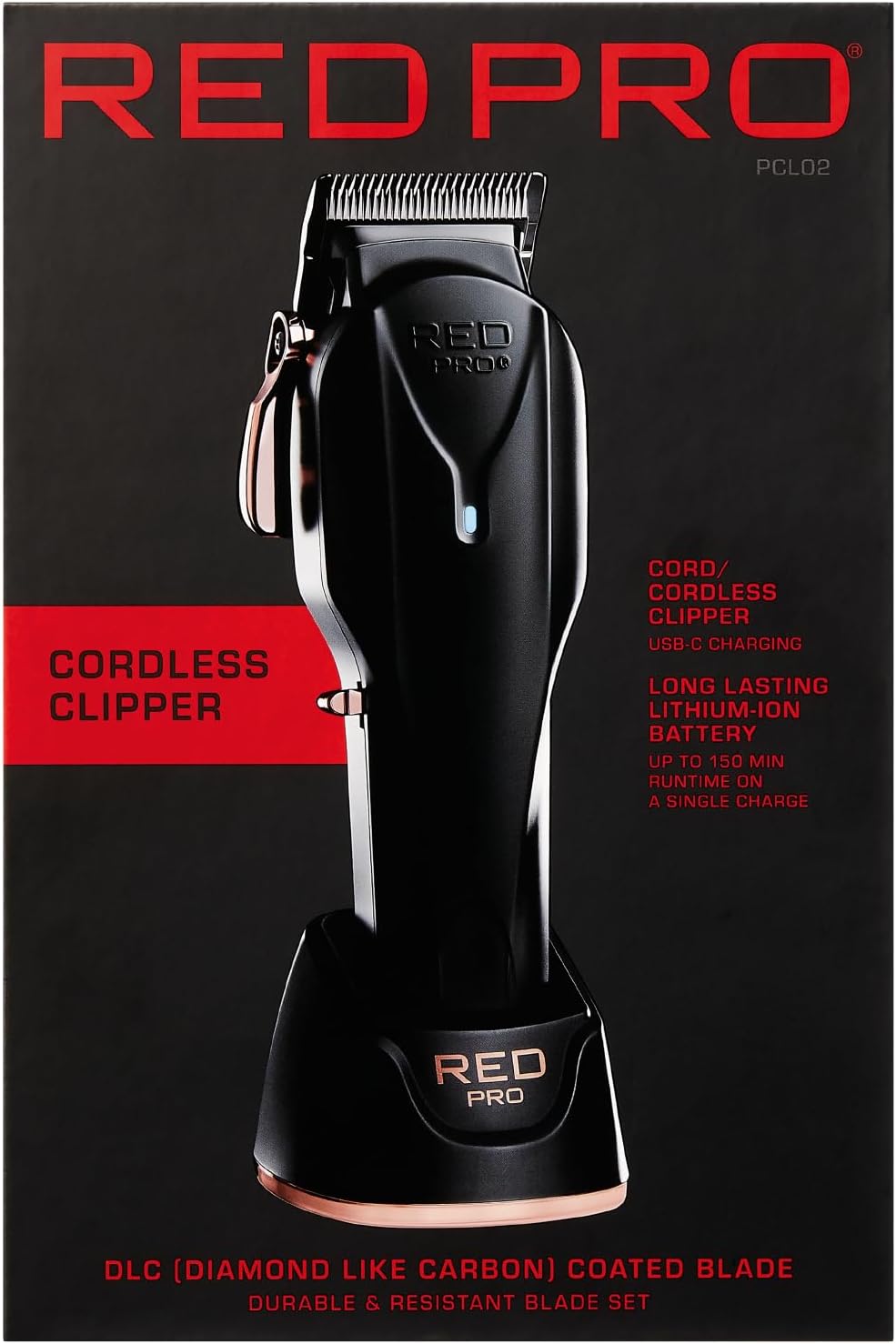 RED Pro Professional Cordless Hair Clipper for Men, Electric Rechargeable Hair Clipper Set for Barbers and Stylists with Up to 150 Minutes Battery Life, 6 Clippers Guide Included (Matte Black)