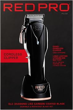 RED Pro Professional Cordless Hair Clipper for Men, Electric Rechargeable Hair Clipper Set for Barbers and Stylists with Up to 150 Minutes Battery Life, 6 Clippers Guide Included (Matte Black)