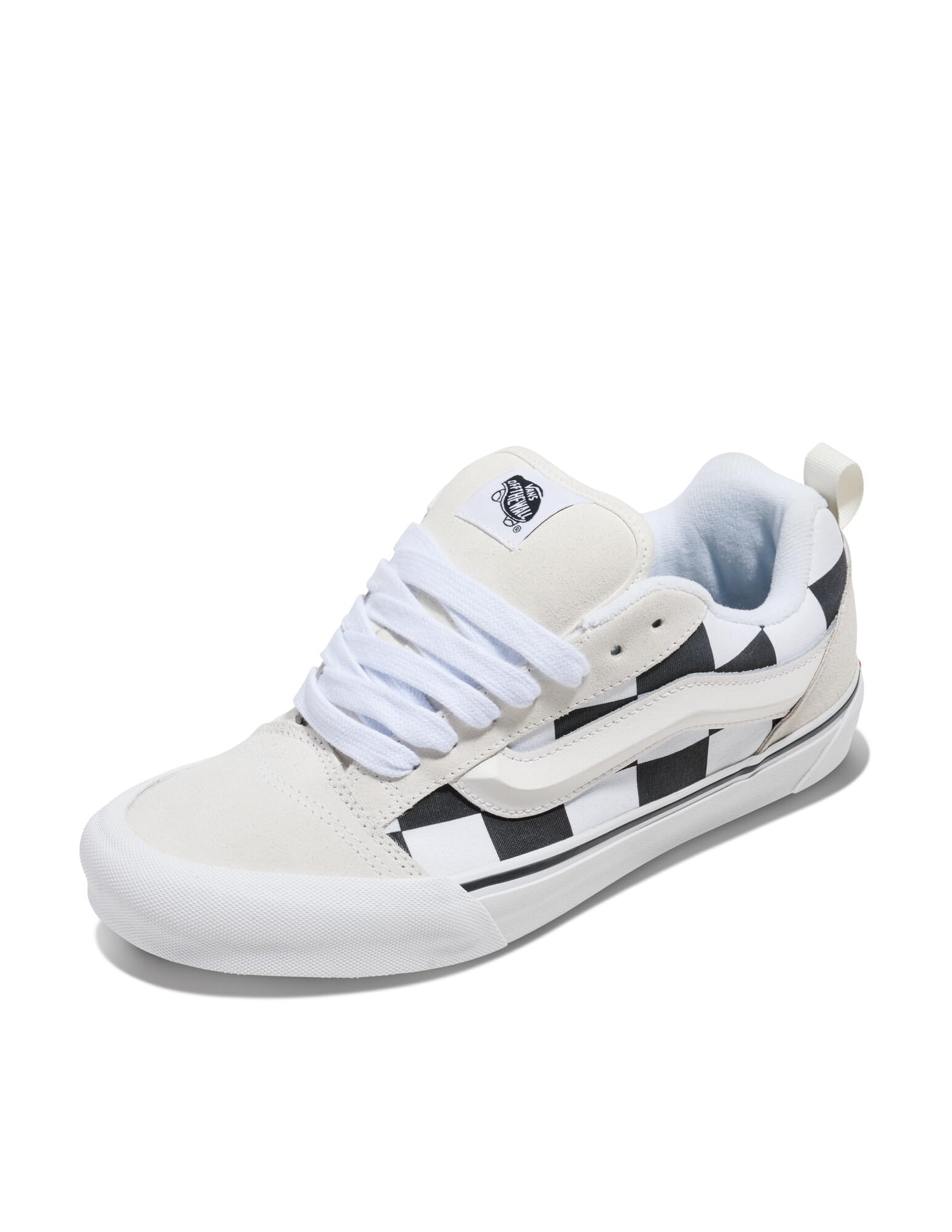 Vans Unisex Knu Skool Shoe - '90s Retro Puffy Fashion Sneakers for Men & Women, Mega Check Blanc De Blanc/Black, 10.5