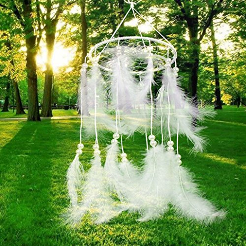 RIUDA Amazing Dream Catcher Circular White Feathers Wall Hanging Decoration Decor Craft for Room, car Mirror, Corridor