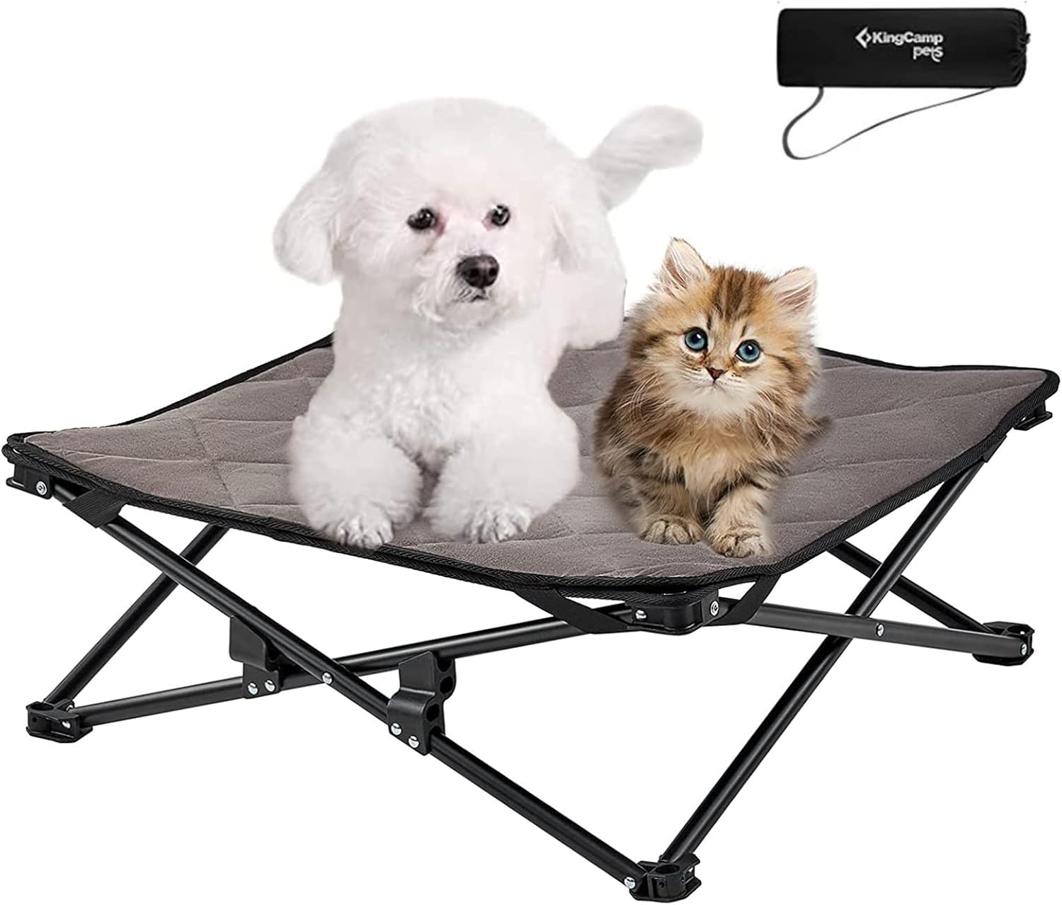 KingCamp Cooling Elevated Dog Bed for Small Dogs, Raised Puppy Bed Dog Cot Fits Up to 100 Lbs, Portable Folding Couch with Durable Teslin Washable Mesh, Outdoor Camping Pet Bed, Black