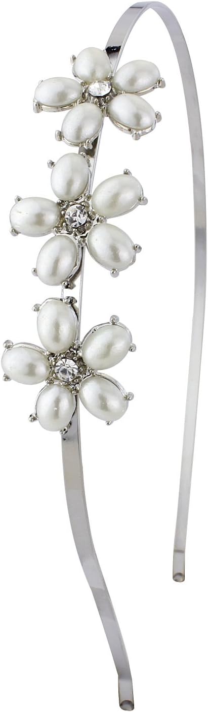 Flower pearl hairband with diamante centres, adjustable in size