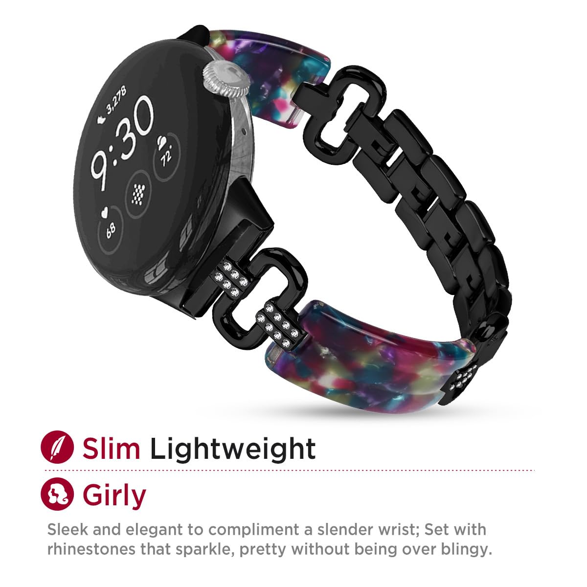 Miimall Resin Metal Strap for Google Pixel Watch 4/3/2/1 41mm (NOT for 45mm), Bling Rhinestone Pixel Watch 4 Band - Image 3