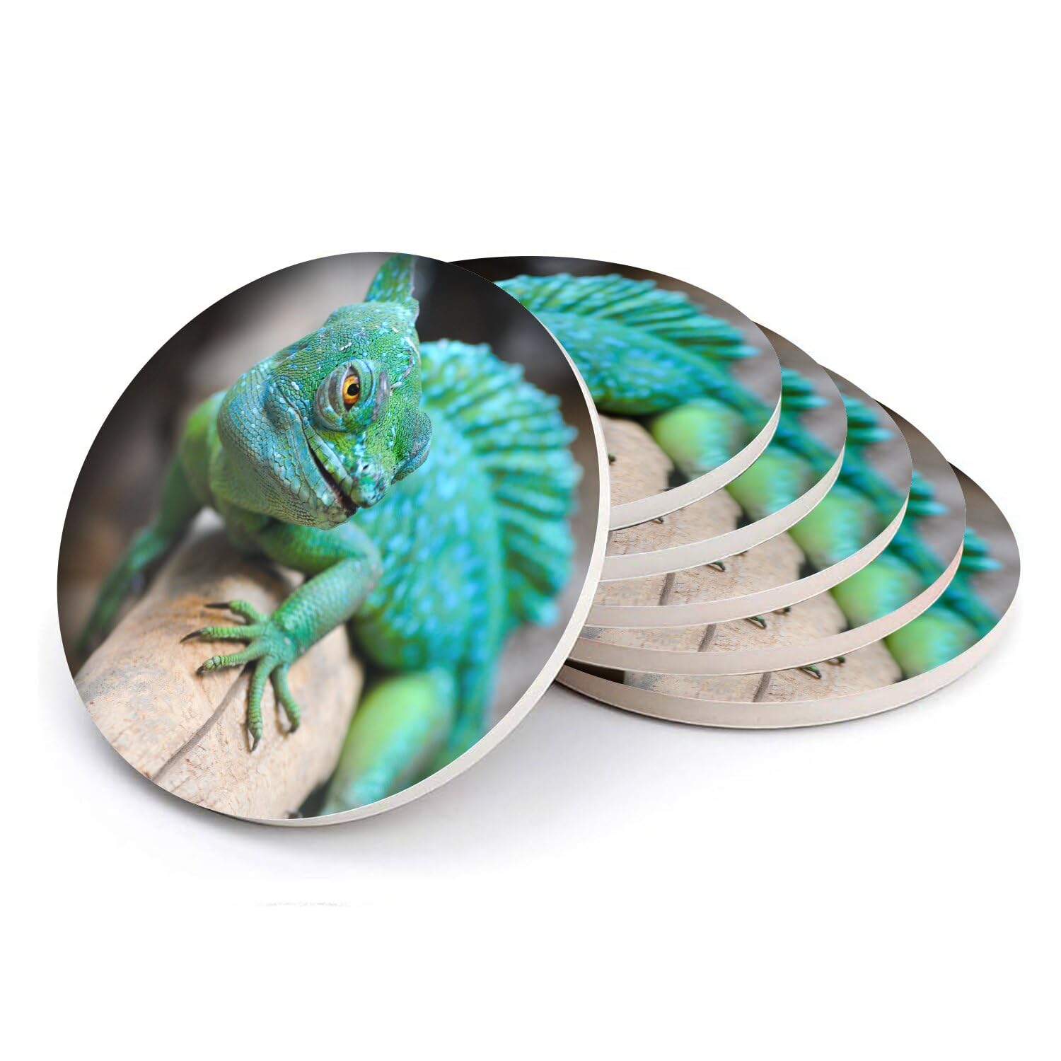 Sous-verres céramique iguane vert de prestige, dessous de plat élégants photo nature sauvage
