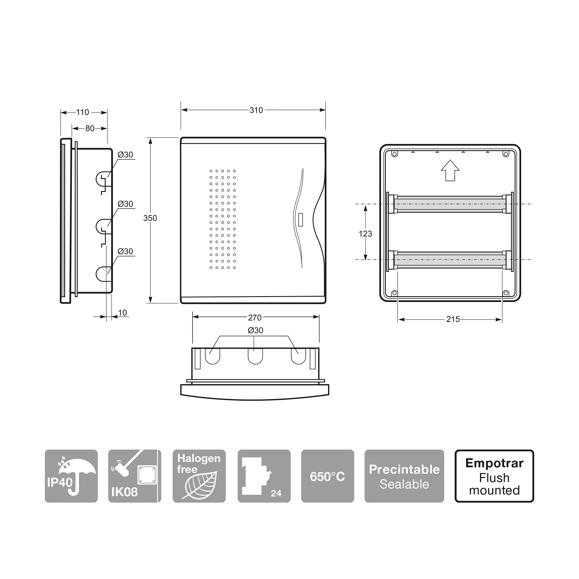 FAMATEL – Armario Nuova empotrar | IP40 | 24 elementos | 332 x 286 x 78 | Puerta Opaca