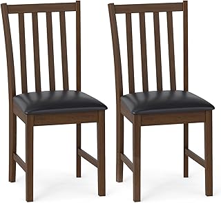 Giantex Wooden Dining Chairs Set of 2, Faux Leather Upholstered Kitchen Chair w/Rubber Wood Legs, Curved Back, Padded Seat, Mid Century Modern Armless Accent Side Chairs for Living Room, Brown