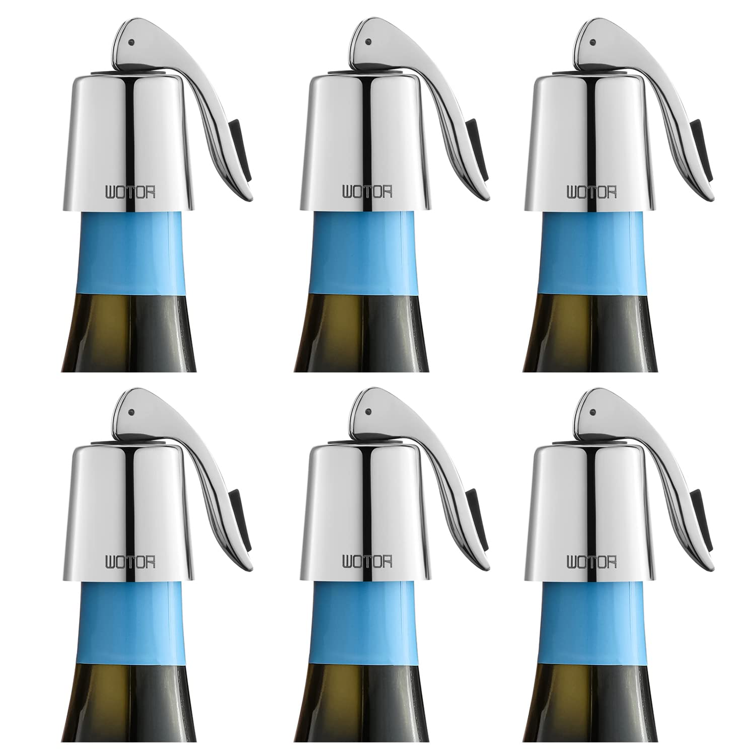 WOTOR 3 pezzi tappo per spumante, tappo champagne professionale in acciaio inox, tappo vino frizzante riutilizzabile, tappo per prosecco, a prova di perdite, Mantieni fresco (nero