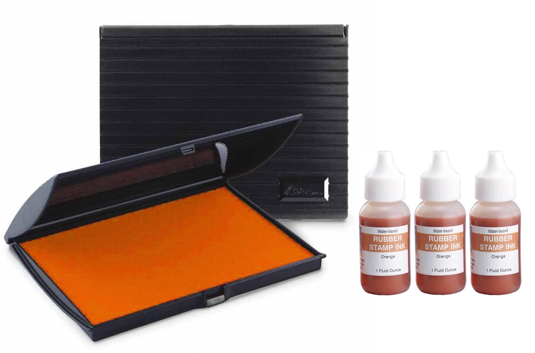 Infusion 5" x 7" Large Stamp Ink Pad for Rubber Stamps, Orange Stamp Pad & 3-Pack Ink Refill Bundle