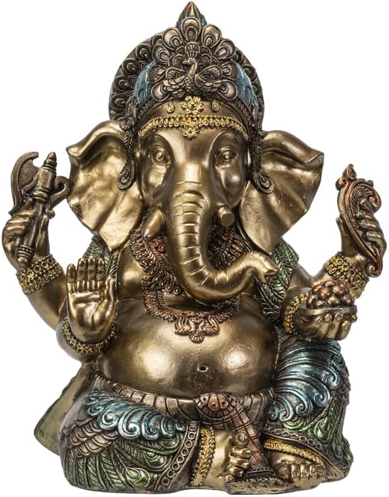 Ancient Wisdom Elefantenkopf Dekoration - Gold Türkis Handgeschnitzt