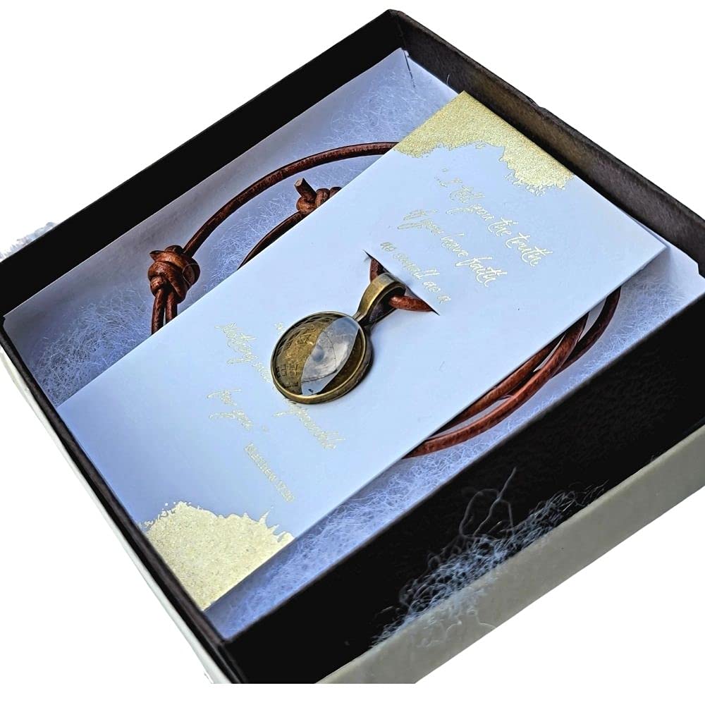 BoomdyadaMustard Seed Necklace for Men, Hand Made Rustic Adjustable Leather Necklace, Bronze and Resin, Faith and Inspiration