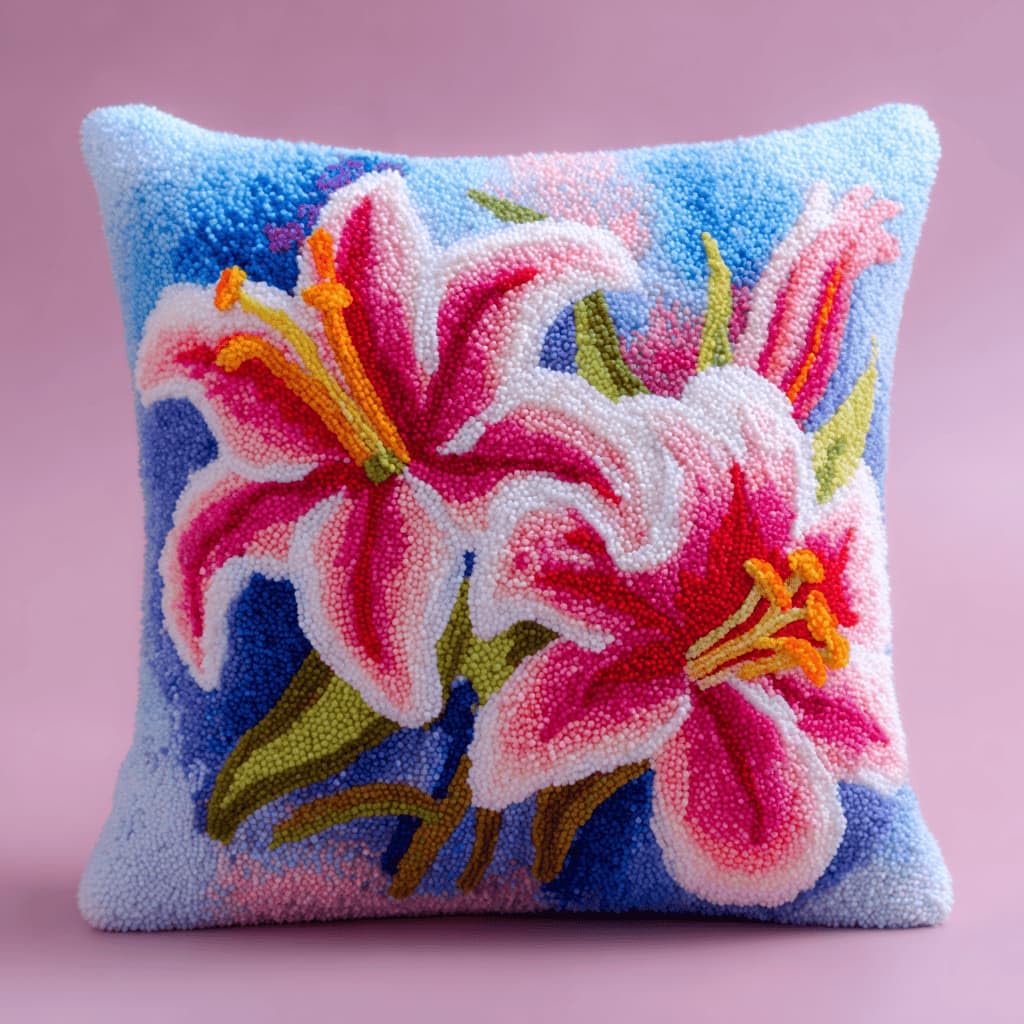 Kitquiver Latch Hook DIY Pillow Kit,Lily Handmade Cushion Cover 43X43Cm