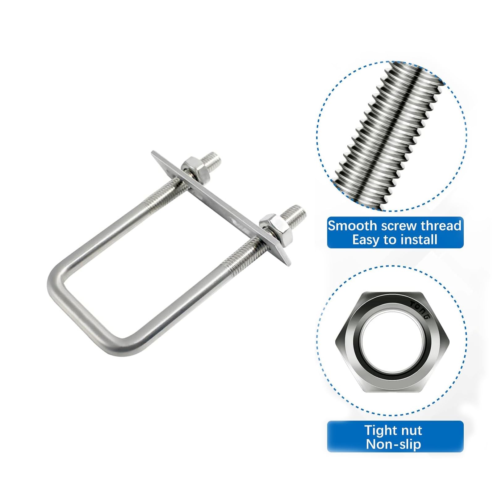 Bulloni A U In Acciaio Inox M8 - 6 Pezzi, 100x50mm, Con Piastra E Rondelle, Per Auto E Industria - Foto 5