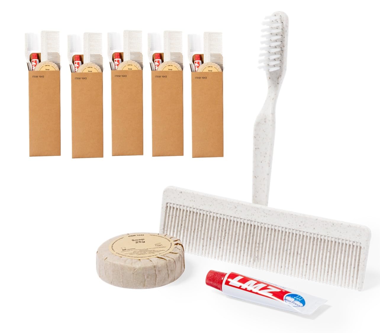 50 Lotes cepillo dientes + Pasta De Dientes + Pastilla Jabón + Peine, Empaquetados Individualmente. Para El Equipo Del Baño Del Hotel, Lavado De Campamento De Viaje, Pack practico y completo.
