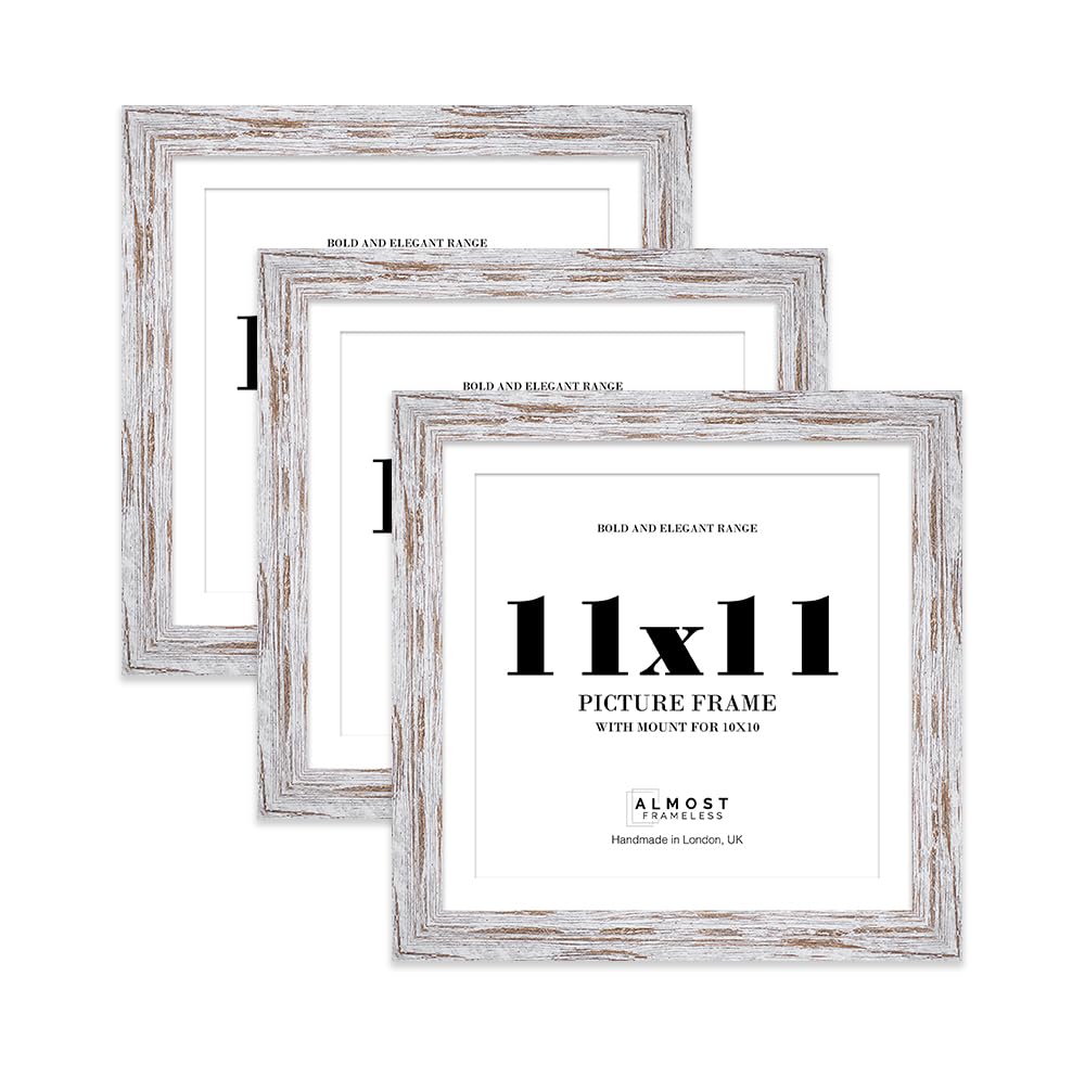 11x11" Distressed Wood Square Frame With Mount for 10x10" Pictures 28mm Edge Frame Display with Wall Hooks and Kickstand, 3 Pack โ image 1