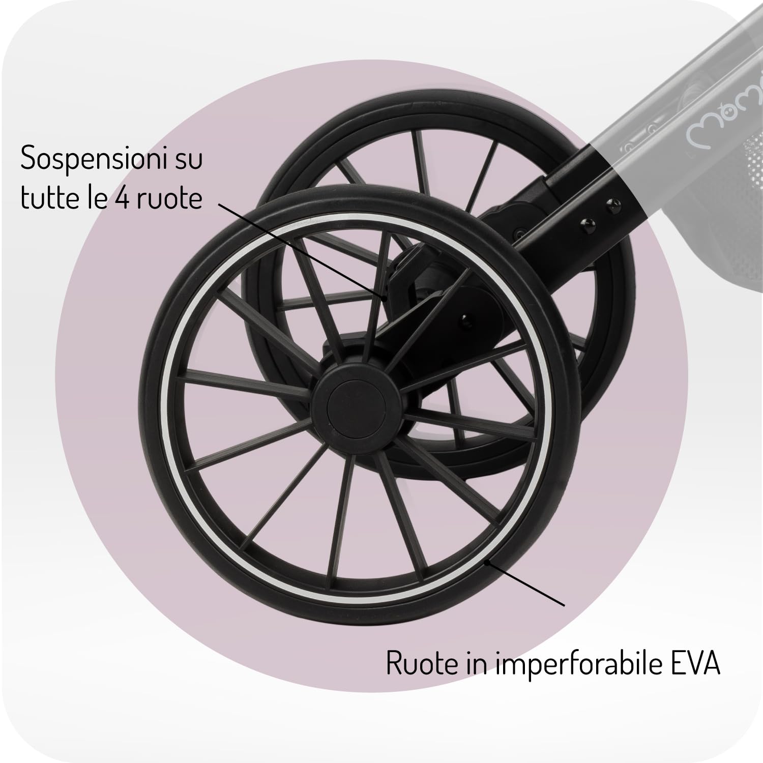 MoMi ESTELLE LIGHT PLUS Passeggino a partire da 6 mesi (fino a 22 kg), pieghevole con cintura di sicurezza a 5 punti, cestino porta spesa e funzione di apertura, manico telescopico per il traino