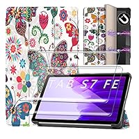 HYMY Hülle + 2 Pcs Schutzfolie Panzerglas für Samsung Galaxy Tab S7 FE hülle 12.4" - Flip Case Cover Schutzhülle Schutzfolie Samsung Galaxy Tab S7 FE panzerglas-HD