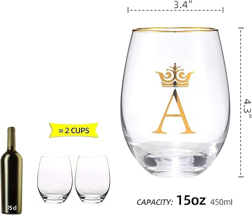 Miniatura 2 de Vaso de vino de 15 onzas con letra A, regalo personalizado con inicial, para boda, dama de honor, cumpleaños, graduación, para hombres y mujeres,