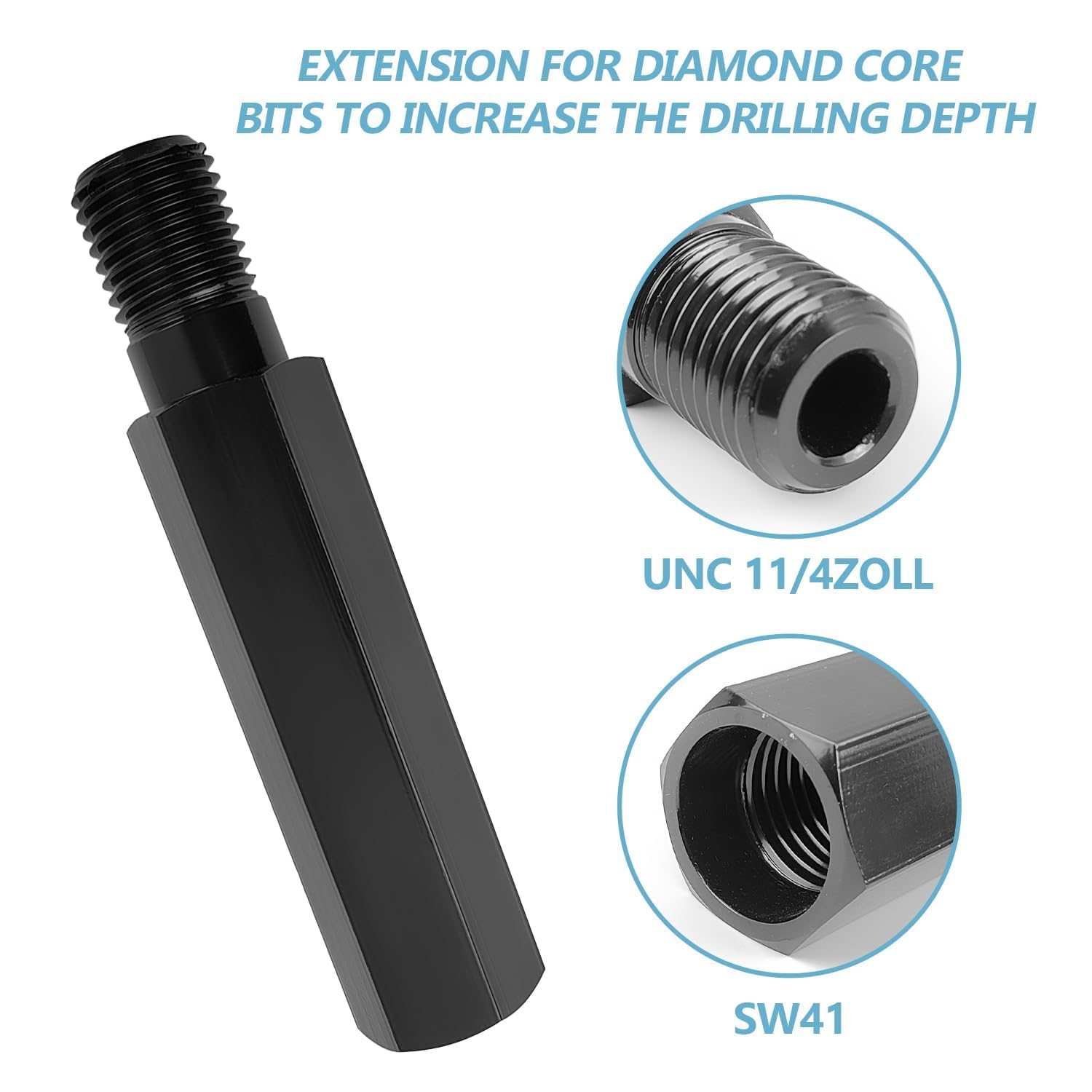 Prolunga da 200 mm per Corona Diamantata, Adatta a Carotatrici 1 1/4 UNC. Ideale per Punte Diamantate e Trapani Carotatrice