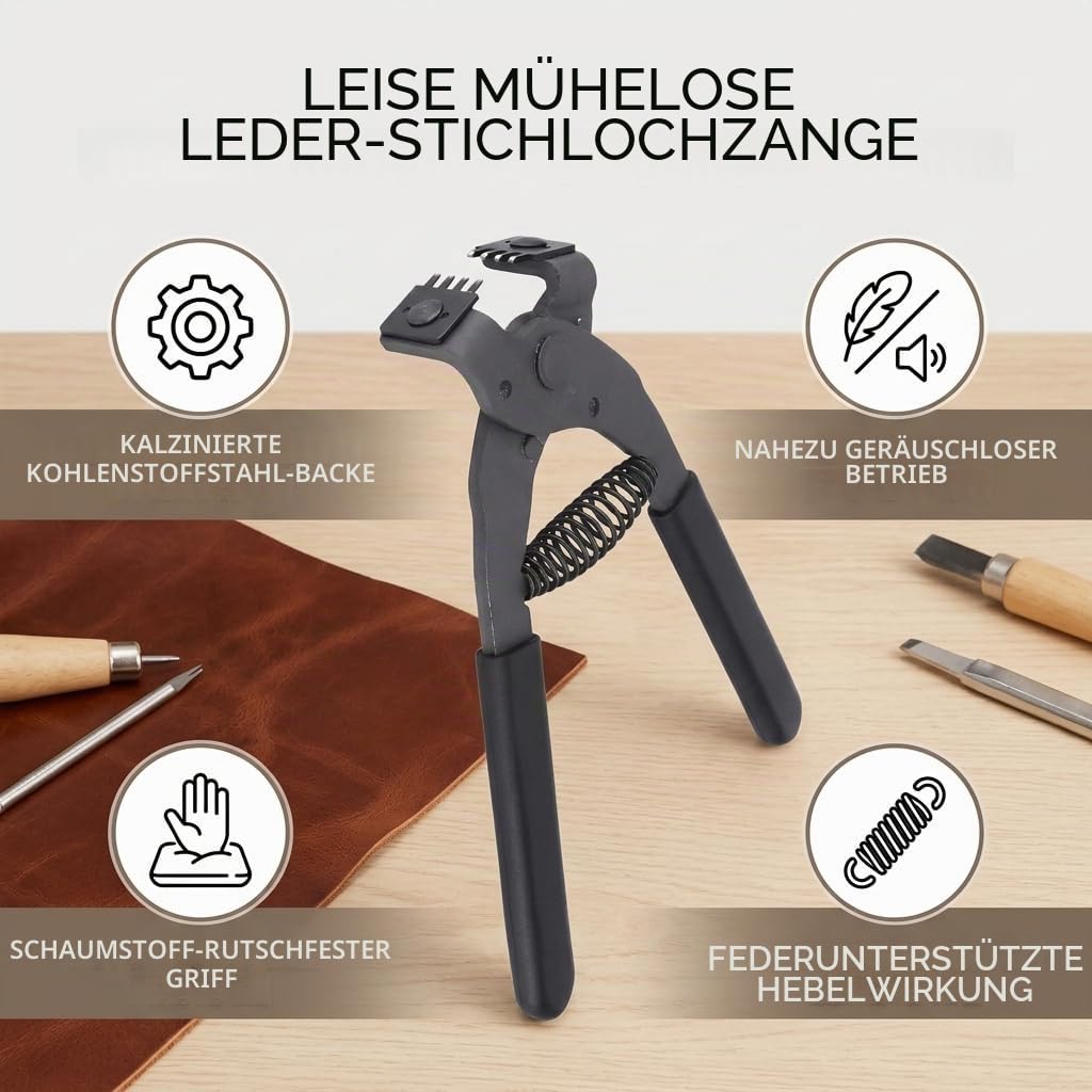 Leder Handwerk Lochzange Set, Stanzwerkzeug mit 4 Zähne, Karbonstahl Meißel, 4 mm