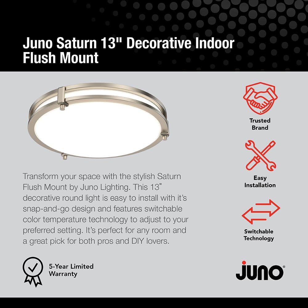 Juno Saturn Flush Mount Ceiling Light with Switchable Color Temperature (2700K-5000K), 13-Inch, Brushed Nickel