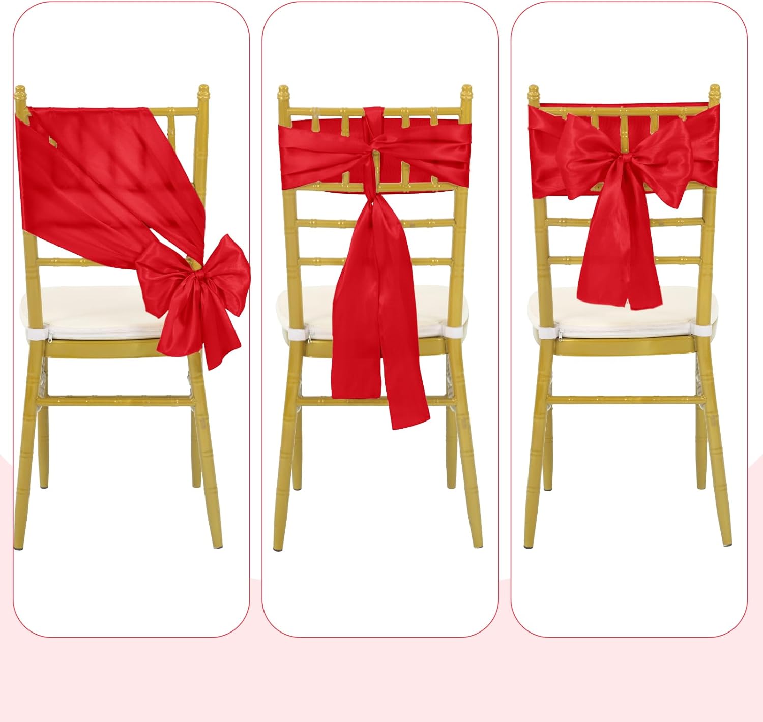Teruntrue 60 PCS Red Satin Chair Sashes Ties,Bows Universal Chair Cover,Sashes Chair Sashes for Wedding Reception,Banquets Party, Hotel Event, Chairs Decoration(7 x 78 inch)
