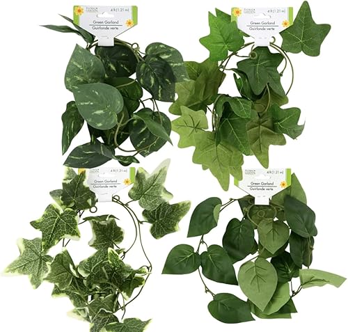 TDST - Juego de 2 guirnaldas de hojas verdes y enredaderas de jardín floral, 4 pies, guirnaldas artificiales de hiedra falsa para decoración del