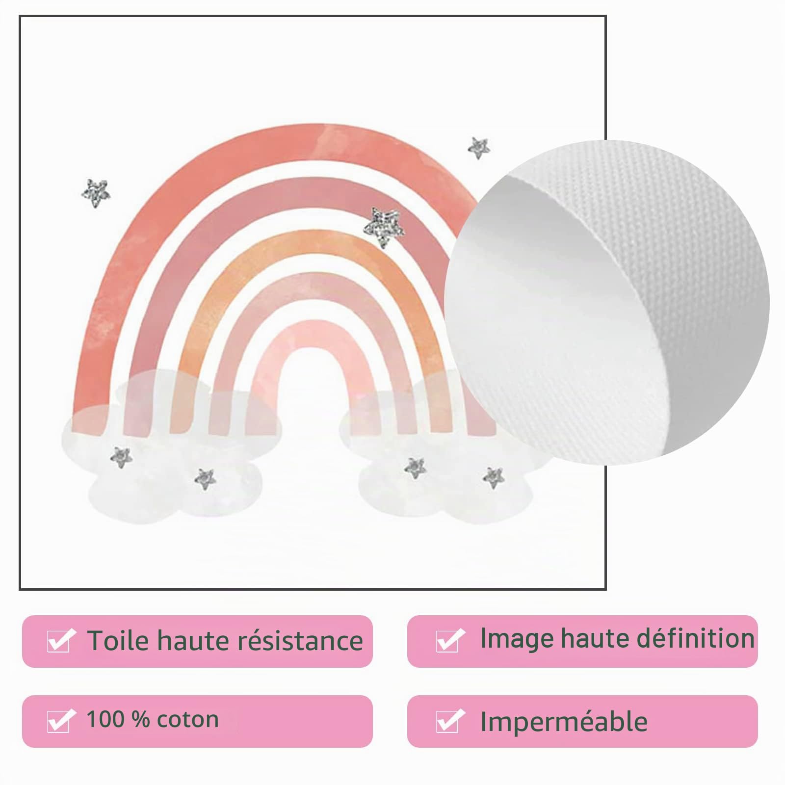 Vegena Lot de 4 tableaux pour chambre d'enfant et fille,Décoration pour chambre d'enfant,Arc-en-ciel soleil, nuage, fleurs et papillons,Décoration murale pour chambre de bébé,DIN A4,Décoration bohème