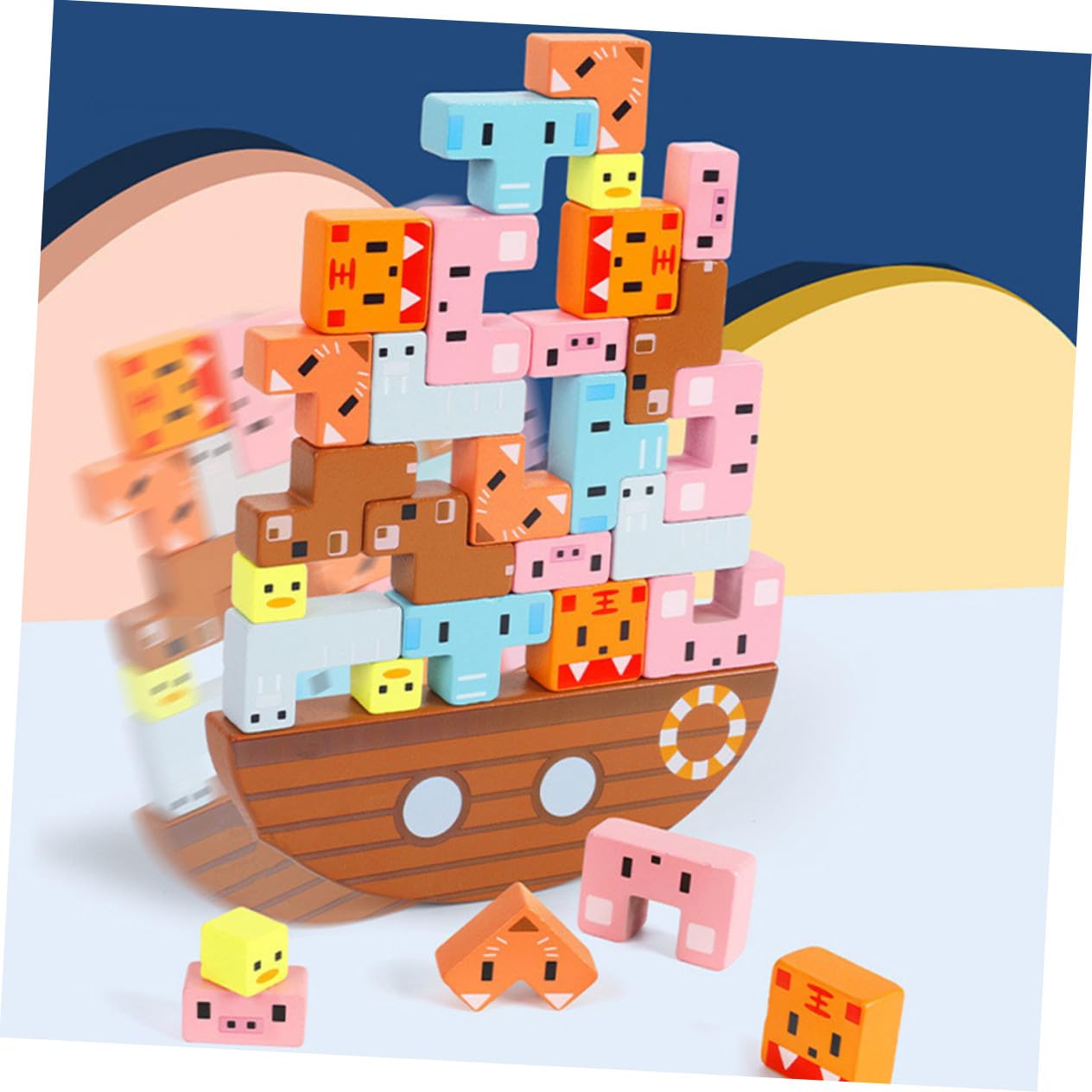 Gioco Equilibrio in Legno per Bambini Set di 1 Blocchi Colorati Educativi per Sviluppo Intellettuale e capacità Sociali Gioco Creativo di Equilibrio e Apprendimento