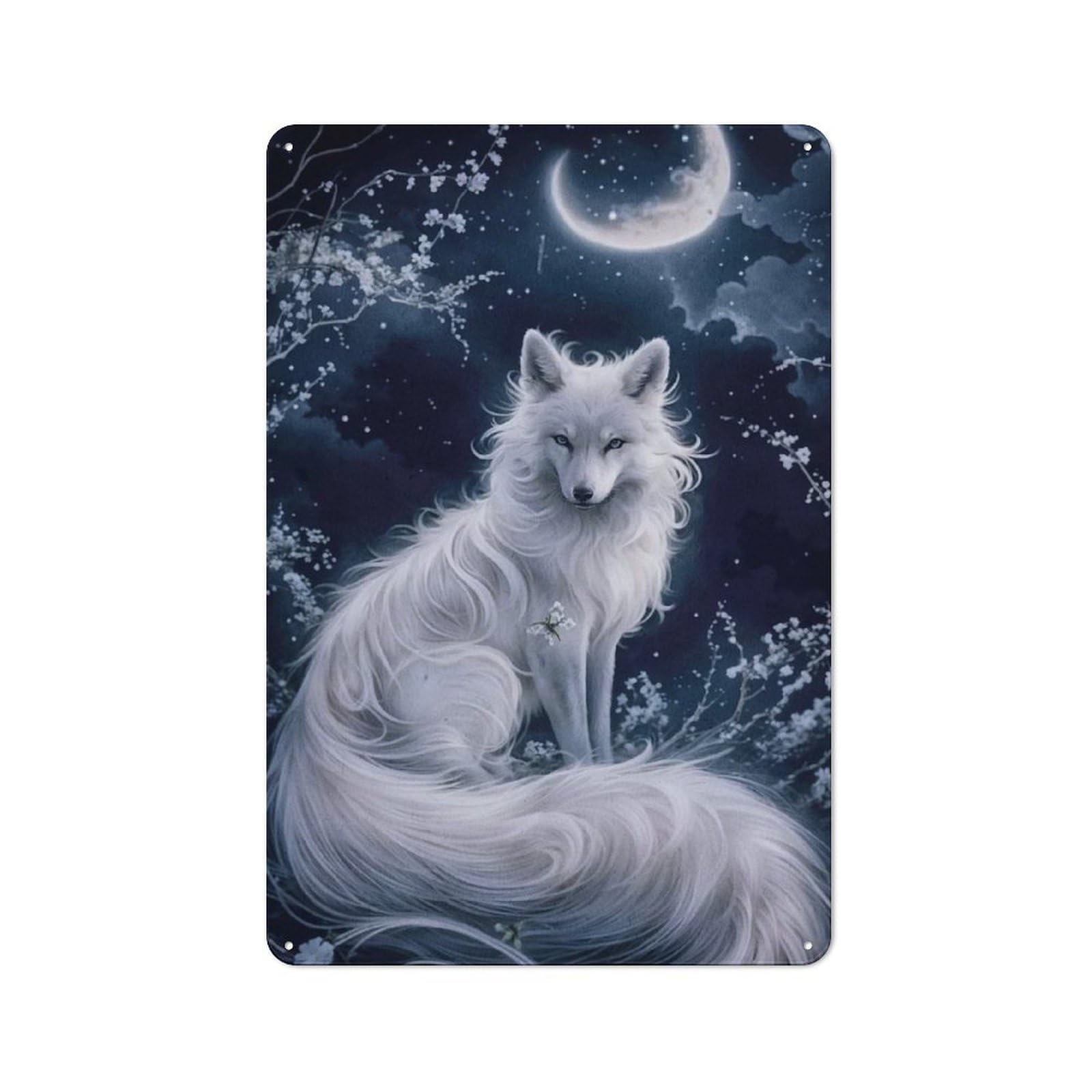30x20cm Rustic Tin Sign with Ghost Wolf for Studio Or Craft Room, Tin Sign Wall Decor for Studios And Craft Rooms