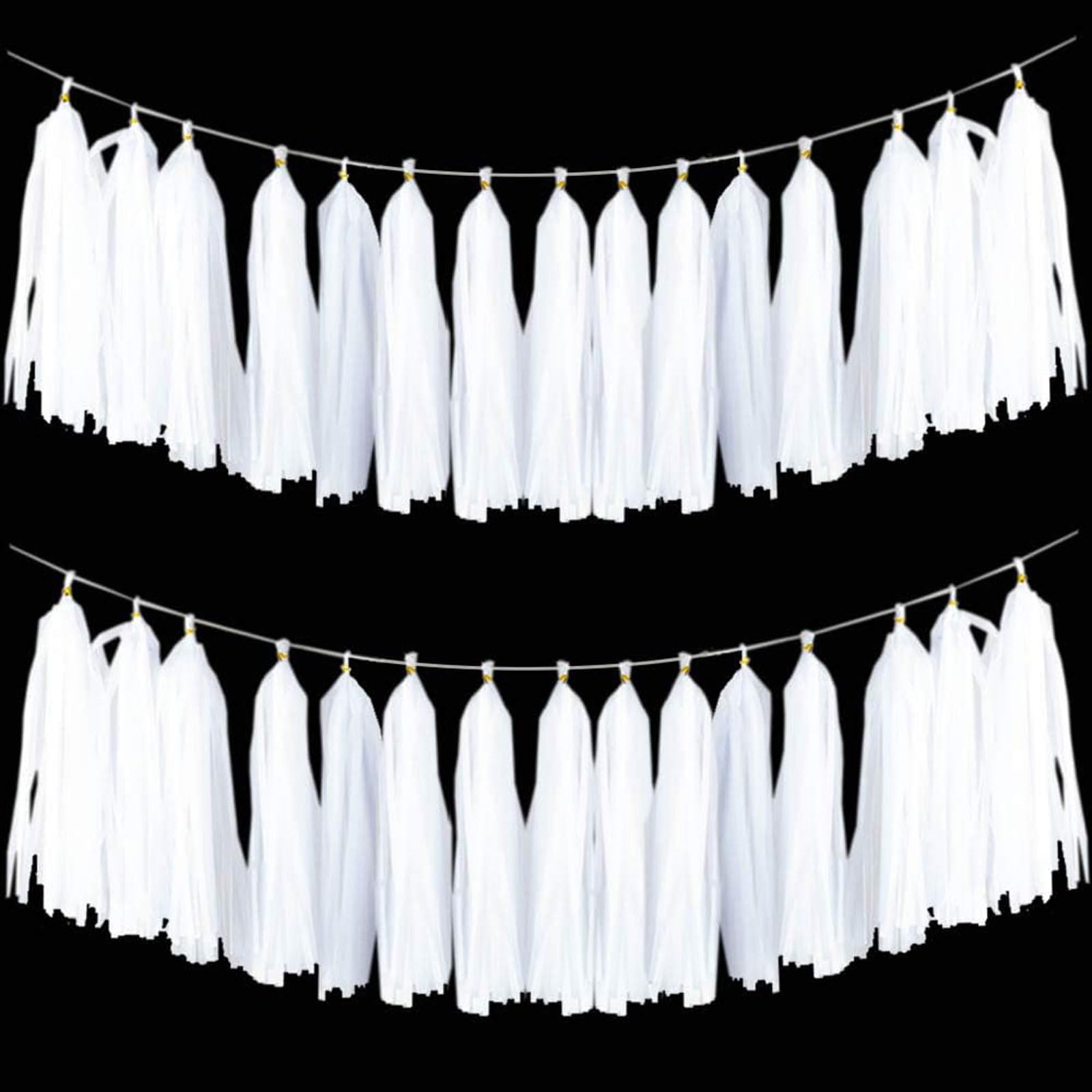 Ainmto 20pcs White Shiny Tassel Garland Banner Tissue Paper Tassels for Party Decorations, White Tassel Garland