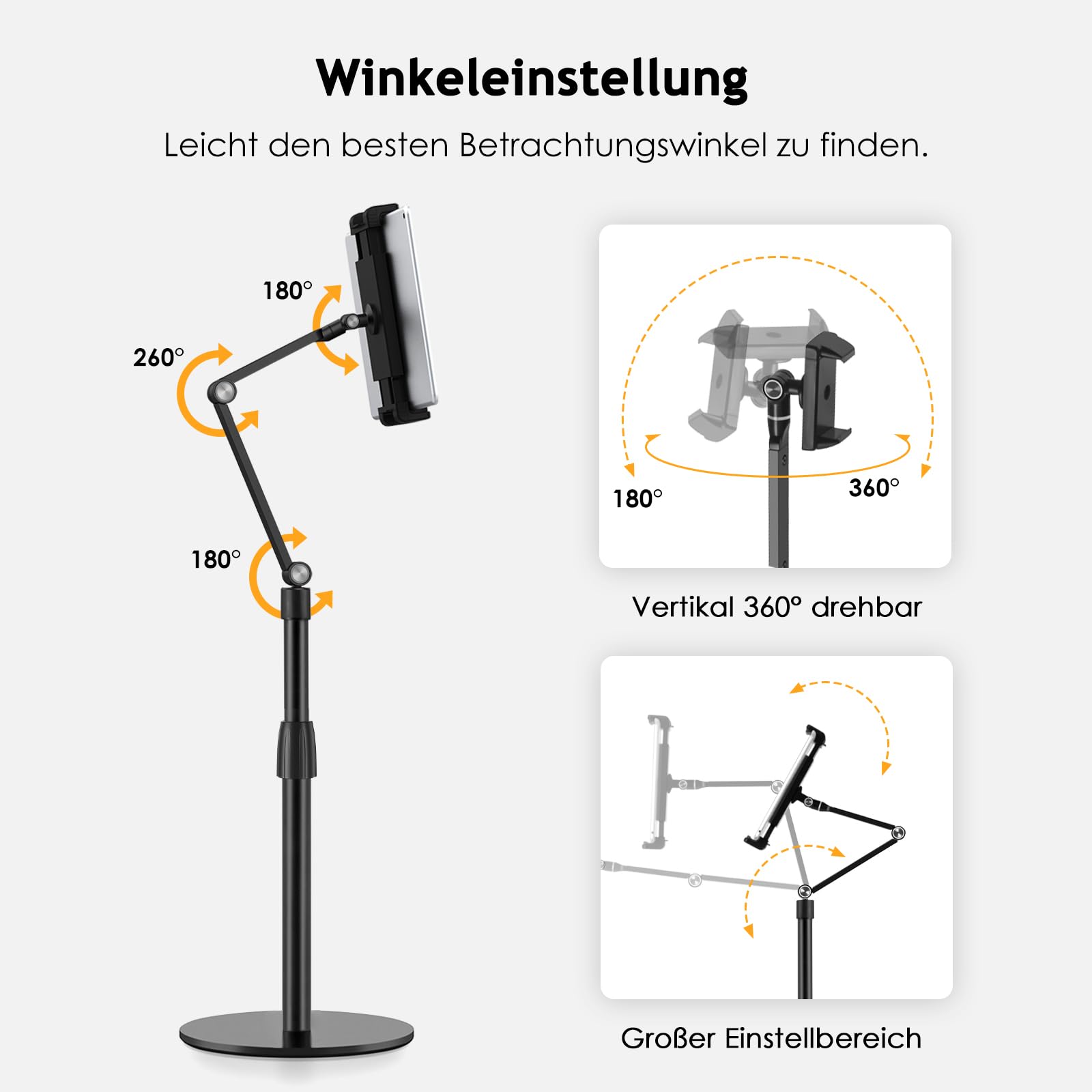 SupeDesk Supporto per cellulare, tablet e overhead per cellulare, compatibile con cellulare/tablet da 3,5 – 11", regolabile, registrazione, trasmissione live AP-4P, nero