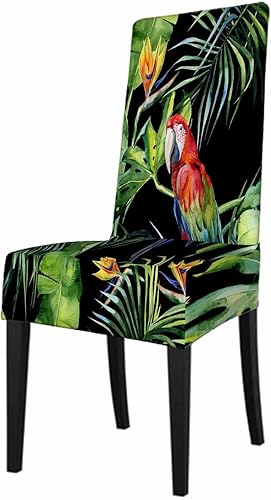 Numland Fundas para silla de loro de guacamayo escarlata, acuarela, selva, pájaro, palmera, hojas, lavables, 100% poliéster, paquete de 1 unidad