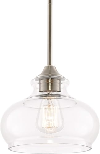 Miniatura 9 de Kira Home Harlow - Lámpara colgante industrial moderna de 9 pulgadas con pantalla de cristal transparente, altura ajustable para colgar, acabado de