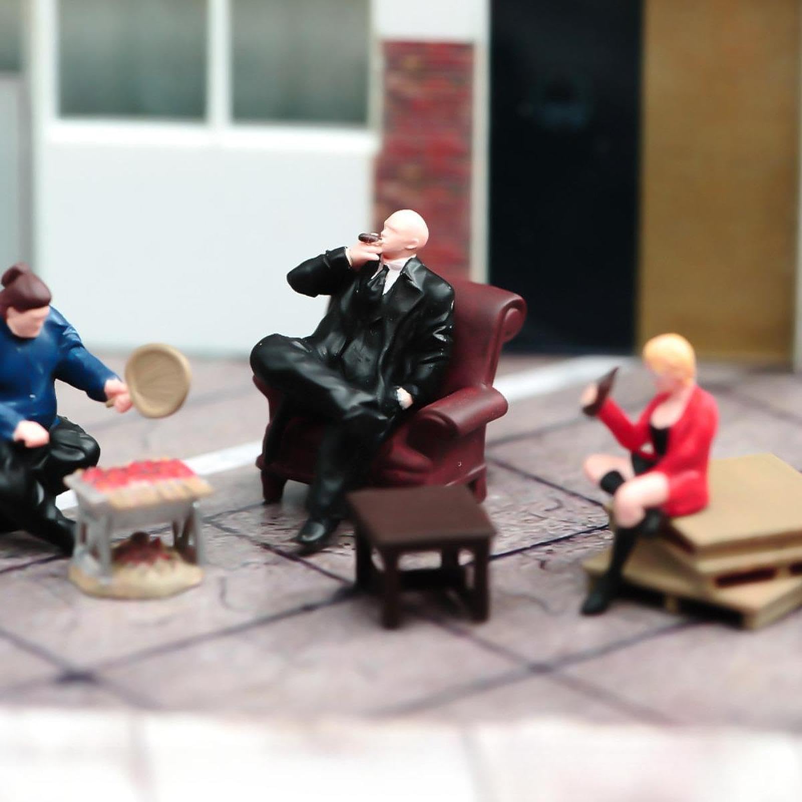F Fityle Set di modellini di Personaggi per Scene di Barbecue in 1/64, Statuette in Resina da Collezione per Giardino delle Fate, Oggetti di Scena per, Multicolore