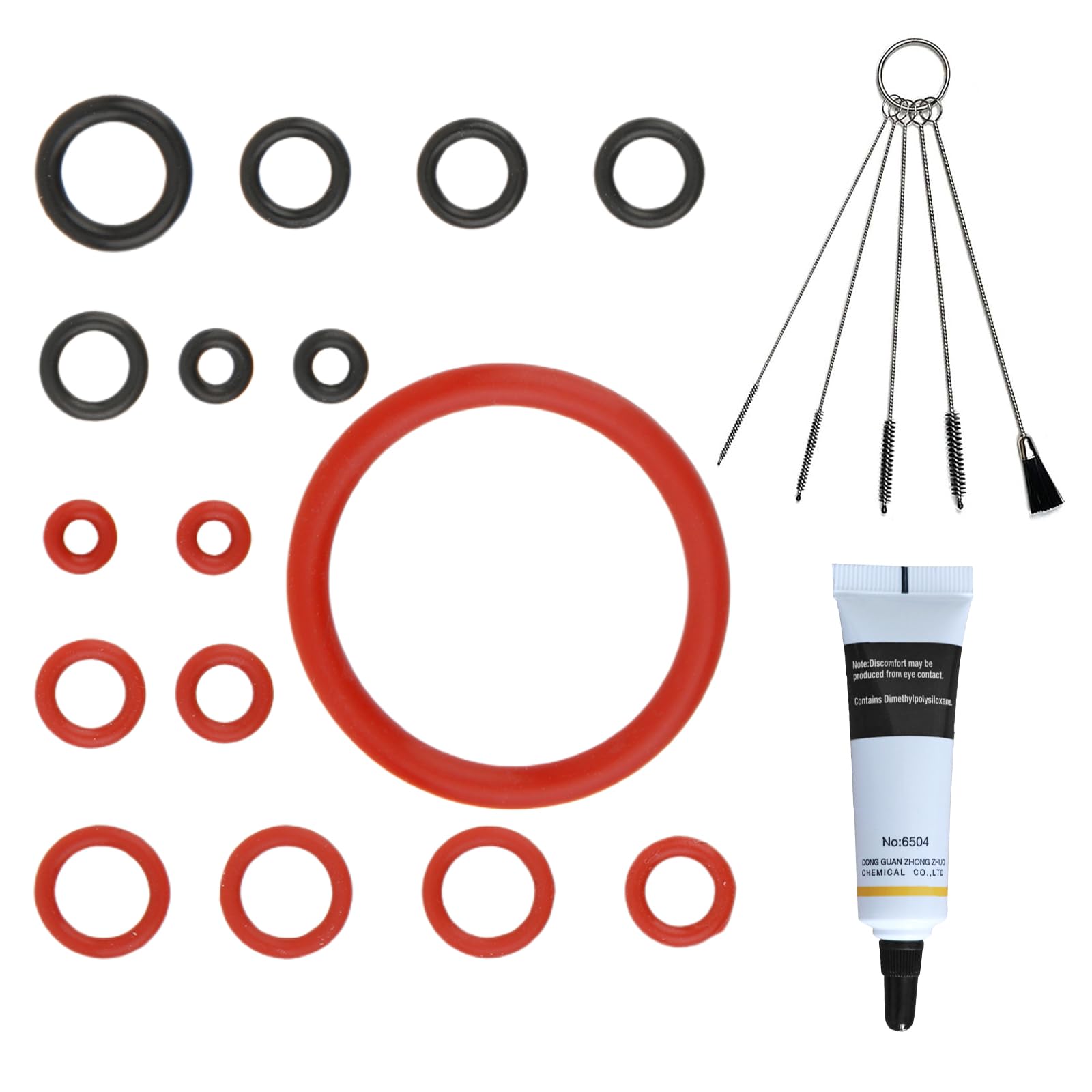 Coffee Machine O-Ring & Grease Set: Replacement Sealing Rings with 15 Silicone Gaskets + 10g Silicone Grease +5 Cleaning Brushes Accessories for Philips/Saeco/Gaggia Series Espresso Machines