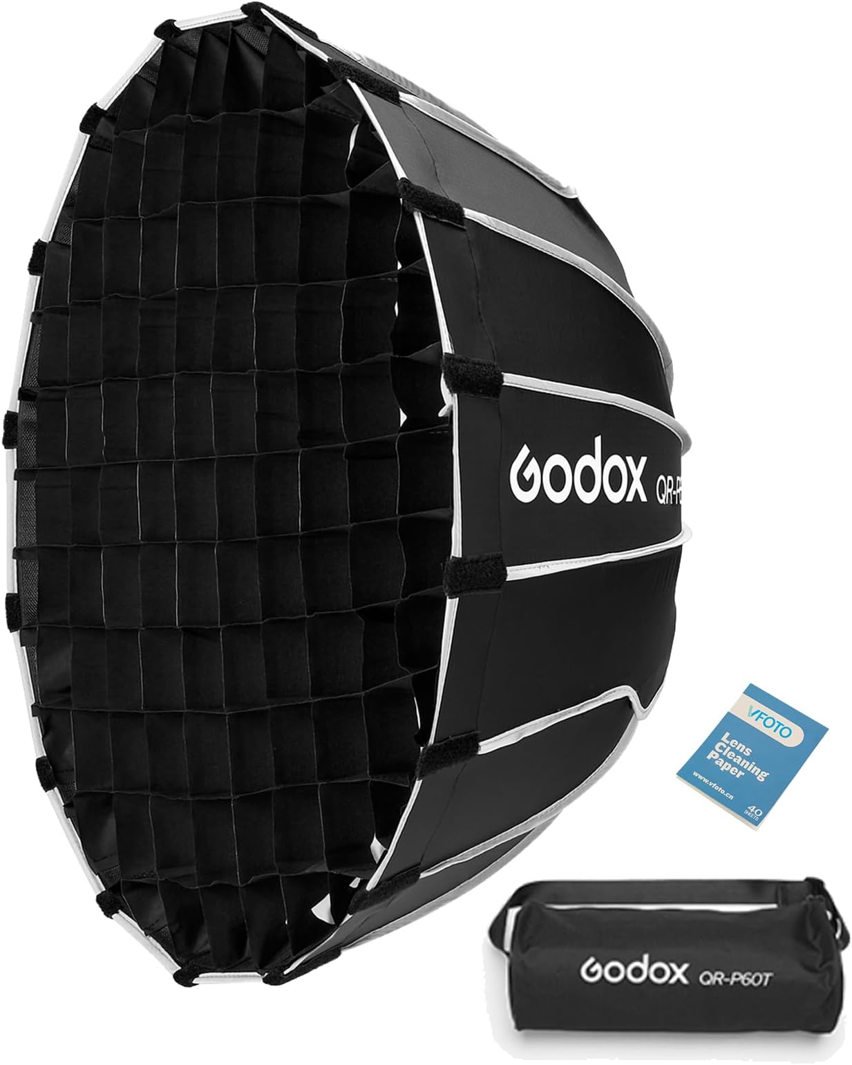 QR-P60T Parabolic Softbox, 60cm/23.6inch Quick Release Soft Box with Honeycomb Grid, Bowens Mount for Studio Video Light SL60W SL100D MS200-V MS300-V SK400II-V DP400III-V LA150R LA300Bi