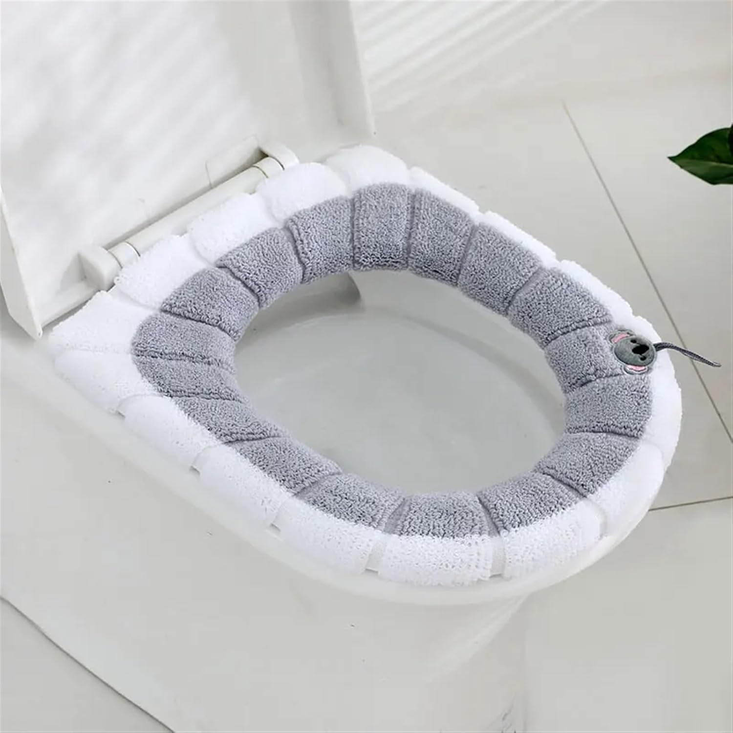 Universal Toilet Seat Thickened Mat Soft Warm Washable for Home Decor Closestool Mat Seat Case Coral Toilet Lid Accessories (Size : Gray with Handle)