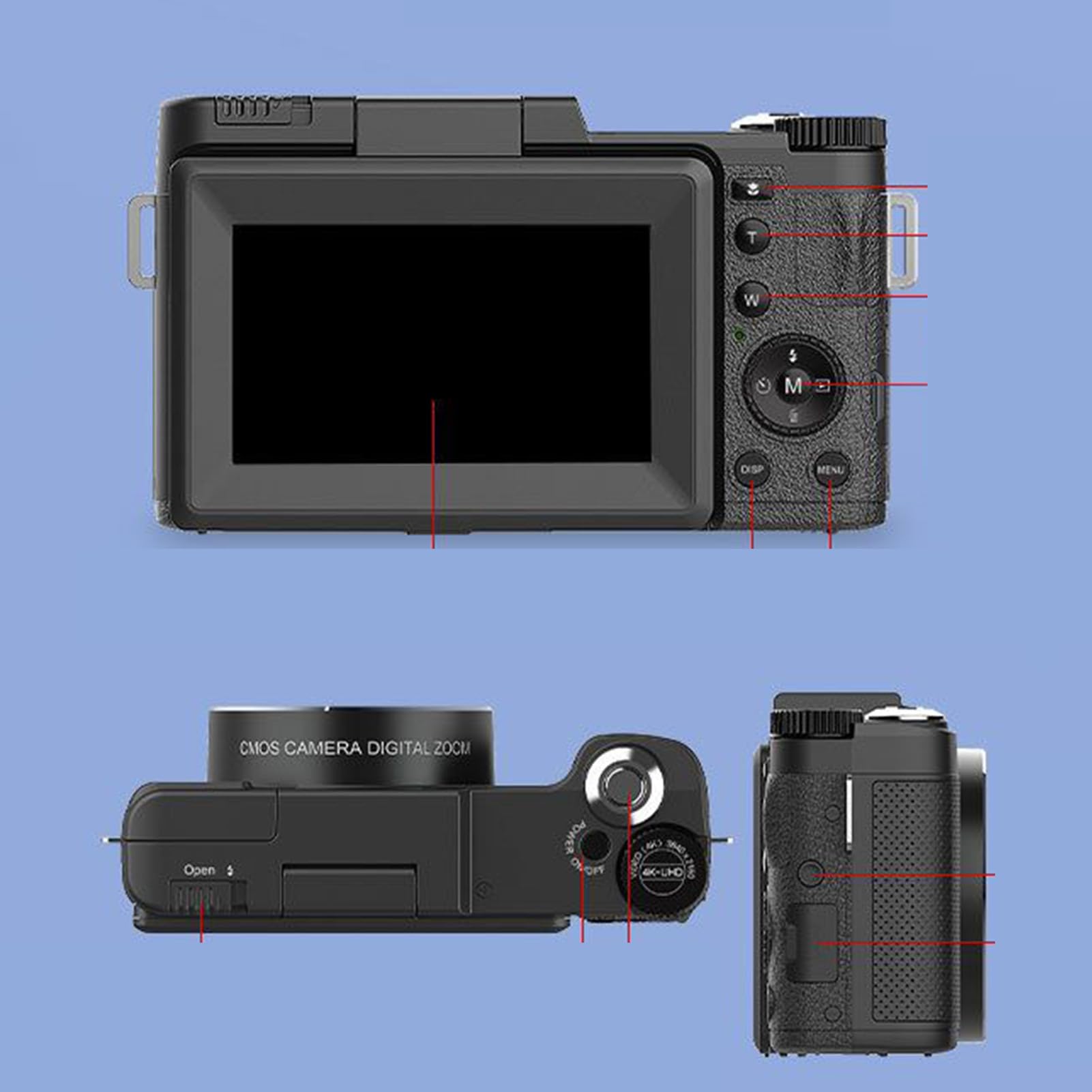Cámara 4K para fotografía, Vlogging de cámara digital 4K - Cámara de vlogging de computadora 48MP | Accesorios de viaje de grabadora de video, control remoto anti-shake, equipo de transmisión en