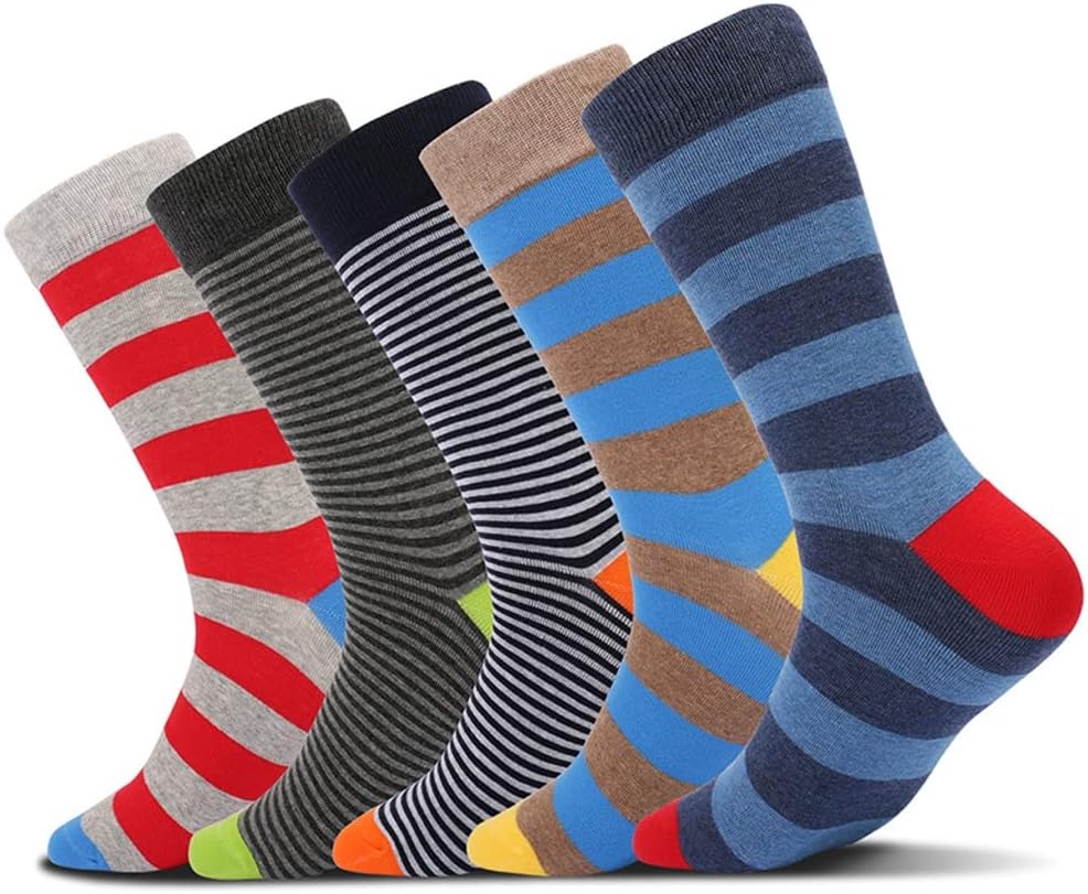 5 Pairs Of Colored Cotton Men's Dress Socks Large Size Striped Calf