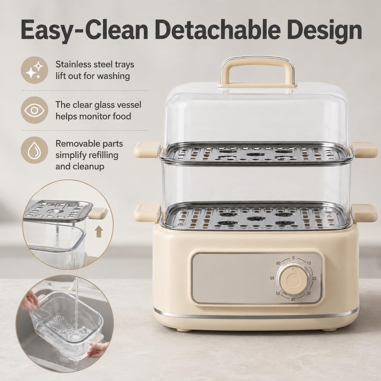 Vaporizzatore elettrico per alimenti, 10,6 QT, 3 livelli, 1200W