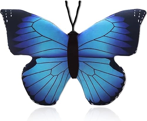 zhidiloveyou Peluche de mariposa de peluche azul Kawaii mariposa almohada regalo, 16 × 12 pulgadas