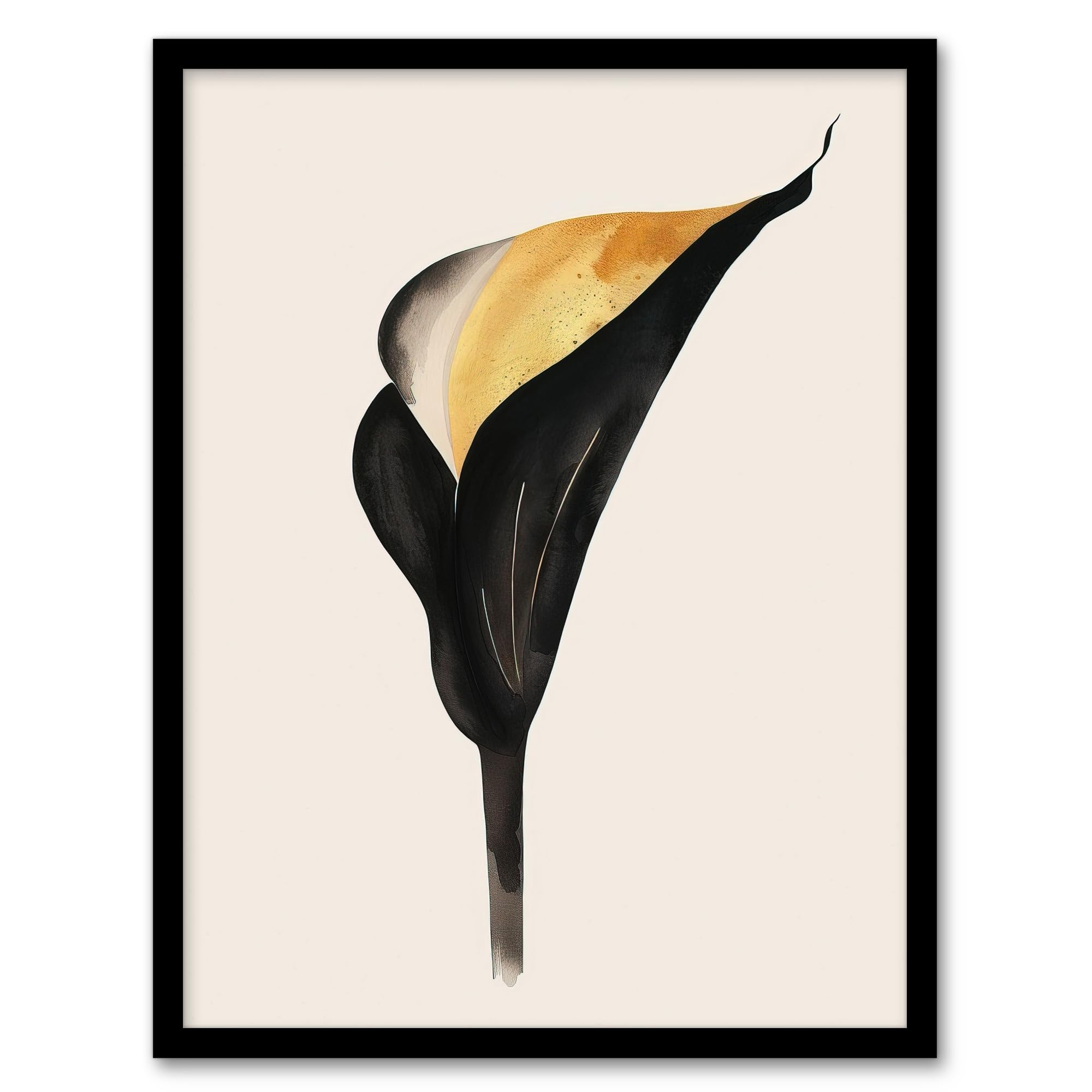Artery8 Elegant Calla Lily Flower Bloom Black Gold Floral Bedroom Artwork Framed Wall Art Print A4