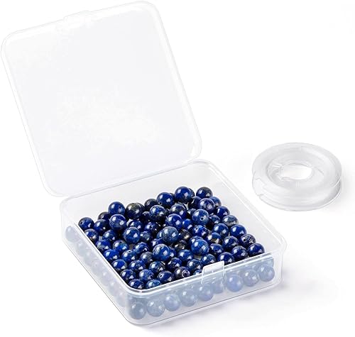 Miniatura 21 de BEEFLYING 100 cuentas de piedra de turmalina negra natural de 0.315 pulgadas (0.315 in), piedras preciosas redondas sueltas con hilo de cristal