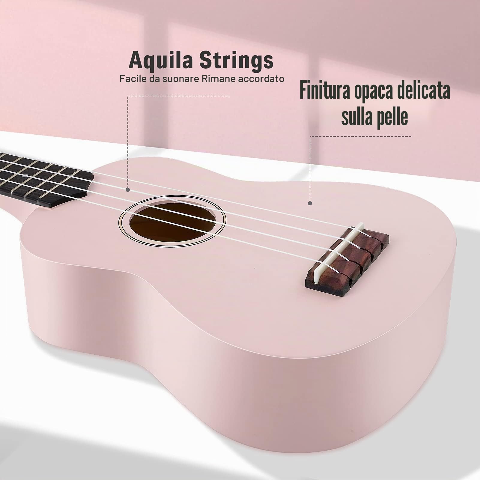 Donner Ukulele soprano per principianti adulti ukelele con cinturino online gratuito per lezioni cinturino sintonizzatore stringa, DMU-01 21 pollici opaco ukalee Bundle Kit Macaron Series-Rosa