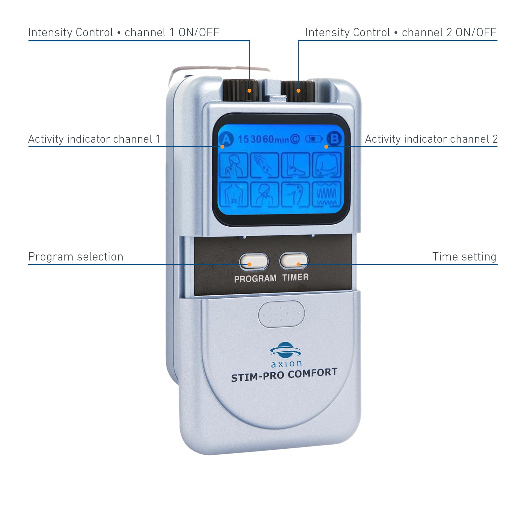 axion Elettrostimolatore TENS STIM-Pro Comfort | Anti-Dolore tramite elettrostimolazione | Dispositivo medico certificato