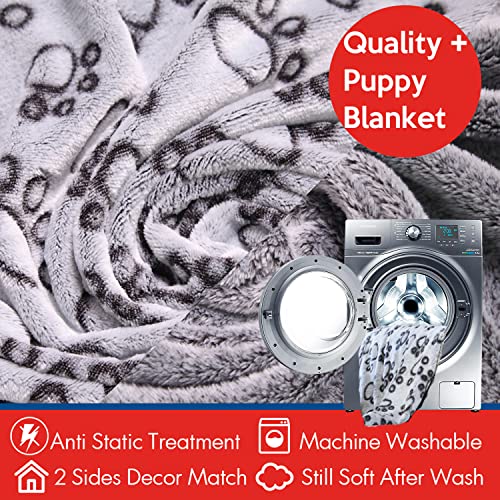 Stuffed Premium Soft Dog Blanket, with Flannel Grey Cute Paw Prin - Image 3
