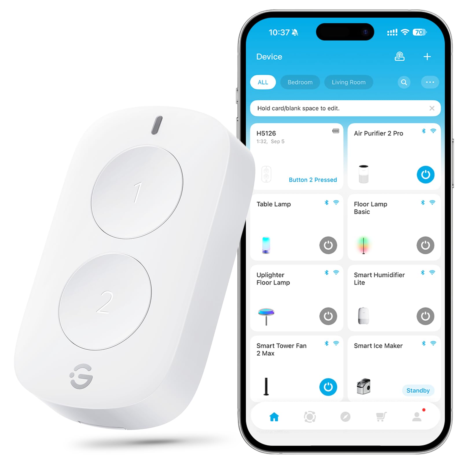GoveeLife Smart Mini Double Button Switch, Group Control Multiple Devices, Versatile Wireless Control Button, Battery Powered, Supports Most GoveeLife Smart Products