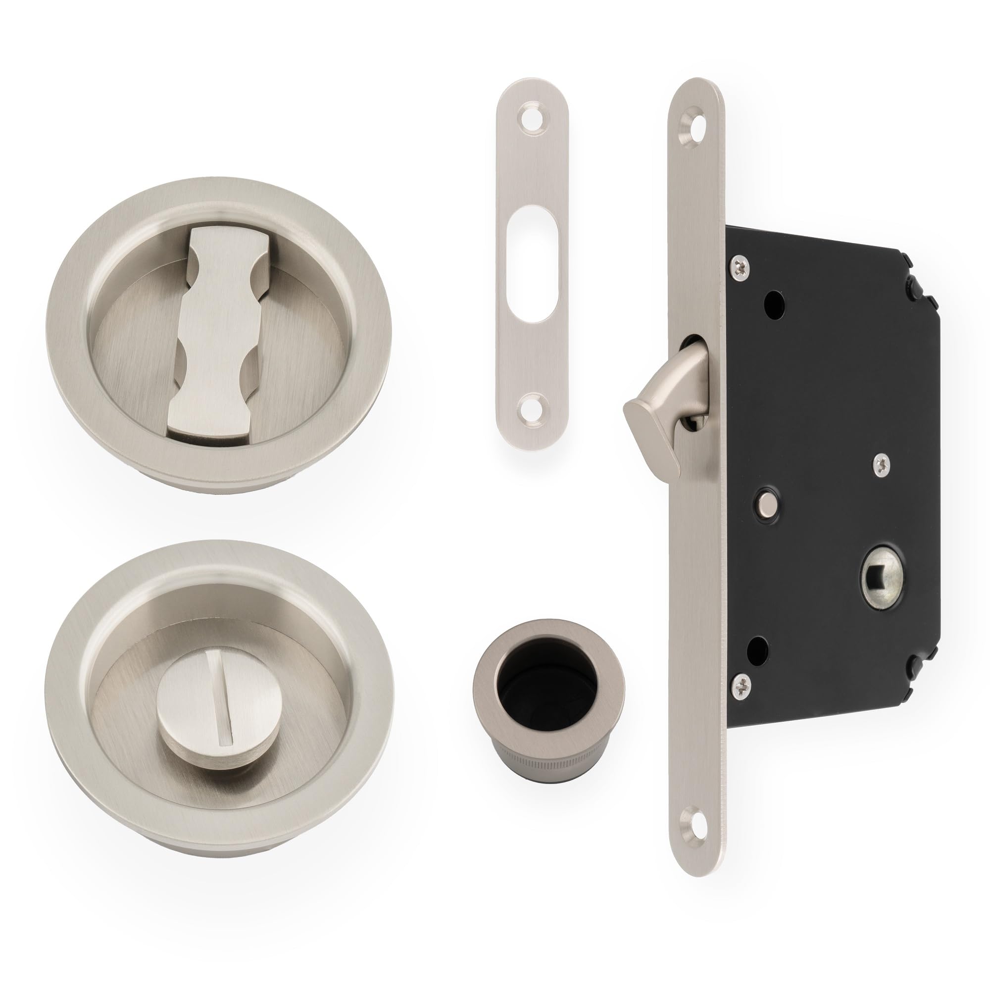 Alexander & Wilks Radius Sliding Door Lock SetSatin Nickel from B&Q